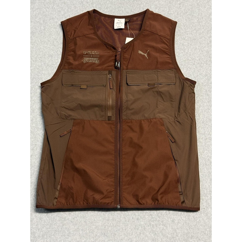 Puma Vest Mens Small Brown TMNT Ninja Turtles PUMATECH Windcell Full Zip Pockets